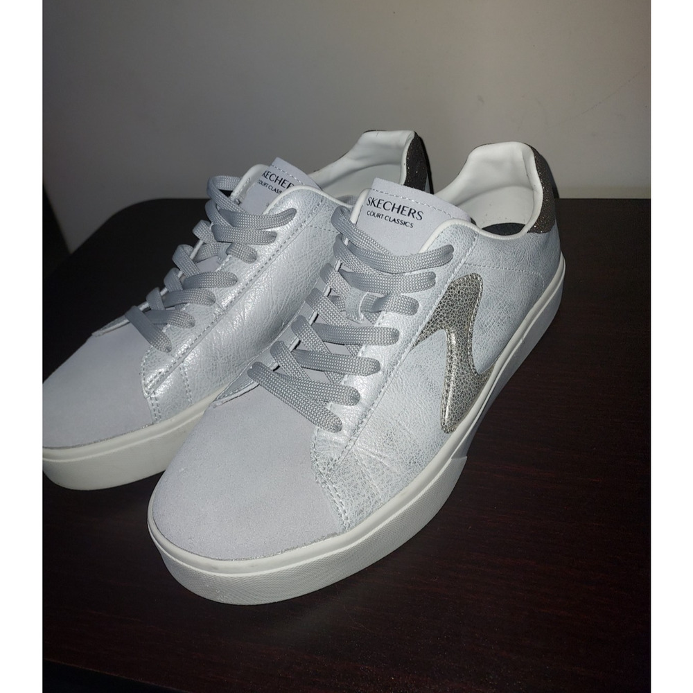 Skechers Women's Court Classics Sneakers 10M Lace Up Eden LX Glitter Light Gray